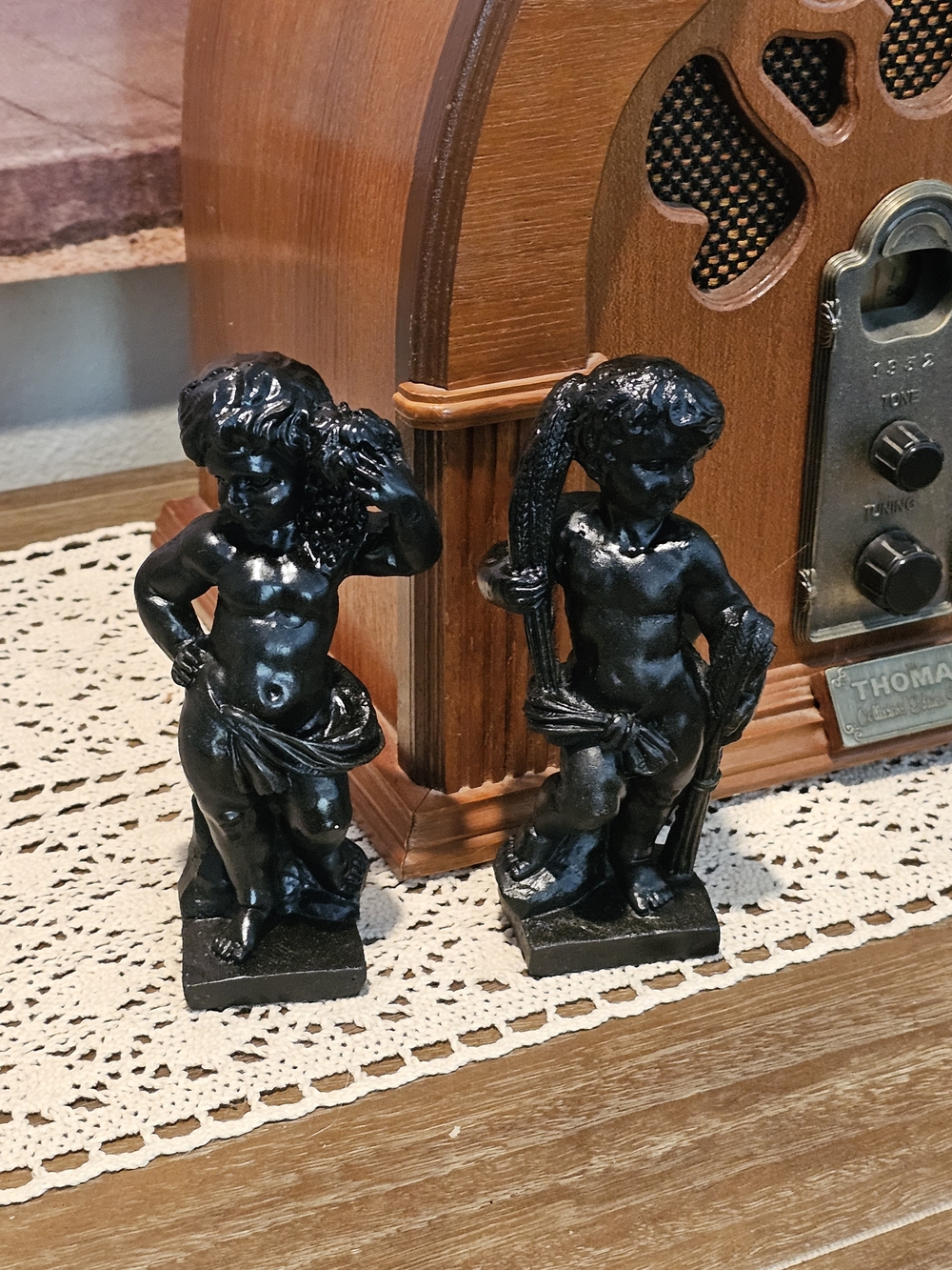 Black Cherub Sculpture Pair - Home Art Decorative Figurines 6in